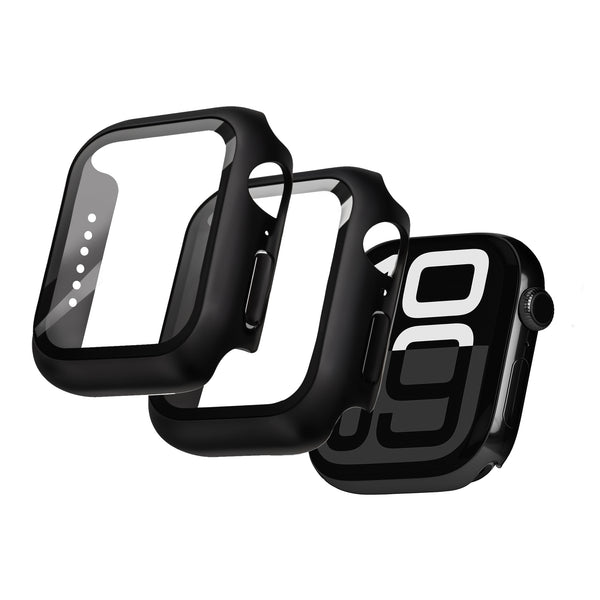 2-Pack Skyddsfodral med Inbyggt Skärmskydd för Apple Watch 45 storlek  Heltäckande Skydd med Härdat Glas, Enkel Installation (Svart)